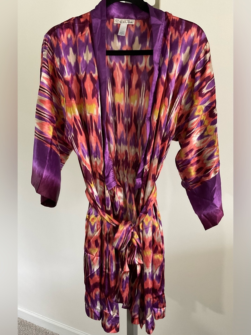 Oscar de la Renta Purple Multicolor Satin Robe